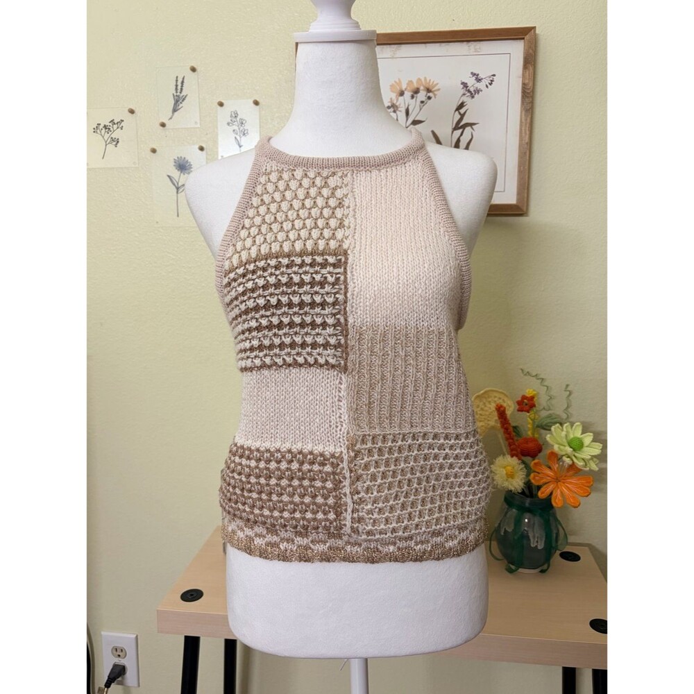 Entro Coastal Boho Patchwork Knit Halter Style Sweater Tank Top